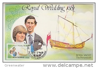 Montserrat 1981 Royal Wedding Charles - Diana Royal Yacht "The Portsmouth" 1v Maxicard (´26647) - Montserrat