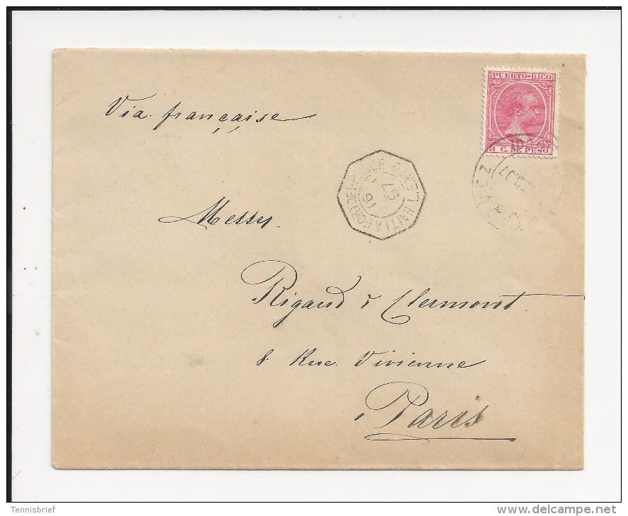 Puerto - Rico , 1897 , Cachet Octog.  " HAITI A FORT DE FRANCE -16.Fev.97 " , Lettre Puerto-Rico Pour Paris  #2369 - Puerto Rico