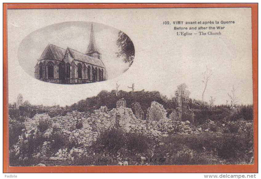 Carte Postale 62. Vimy  Avant Et Aprés La Guerre    Trés Beau Plan - Autres & Non Classés