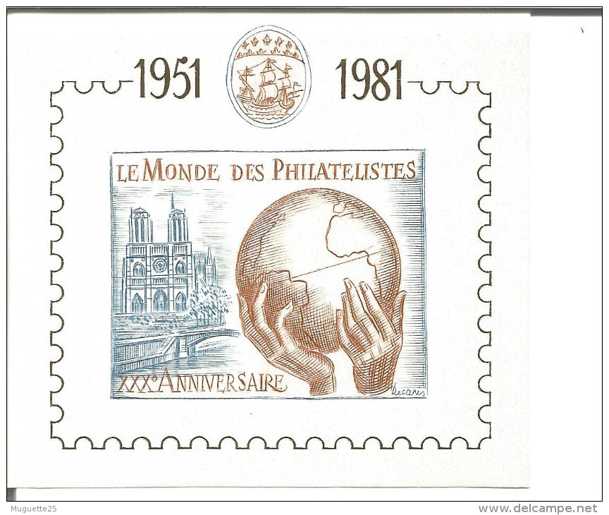 Bloc Feuillet 30 ème Anniversare Le Monde Des Philatéliste 1951-1981 Avec N° 062906 - Mint/Hinged