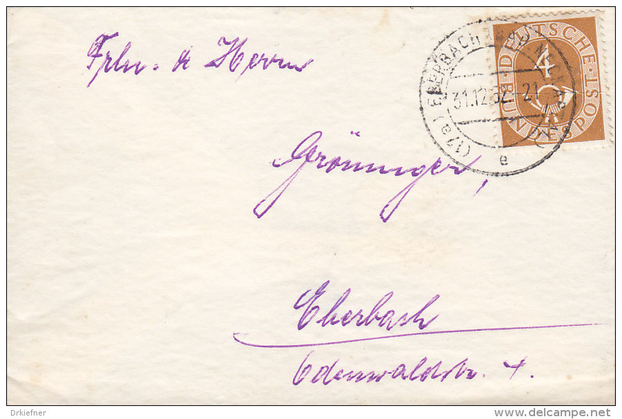 BRD 124 EF Auf Brief  Mit Stempel: Eberbach 31.12.1952 - Briefe U. Dokumente