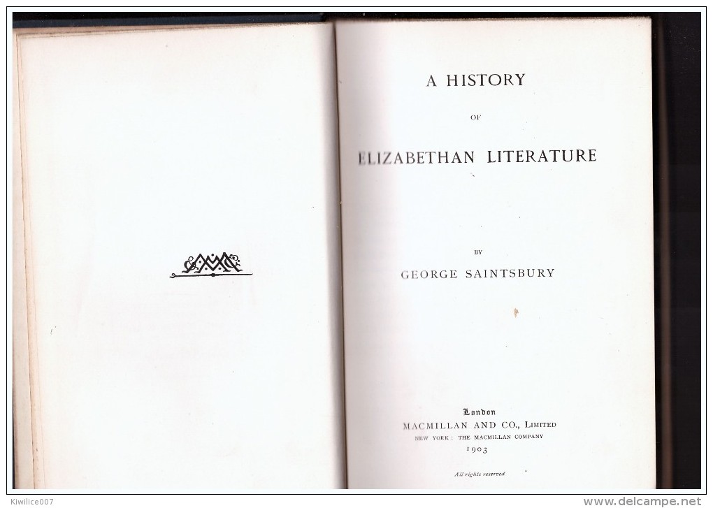 A History Of Elizabethan Literature George Saintsbury - Other & Unclassified