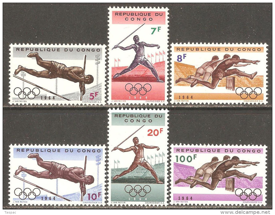 Congo - Kinshasa 1964 Mi# 169-174 ** MNH - 18th Olympic Games, Tokyo - Verano 1964: Tokio