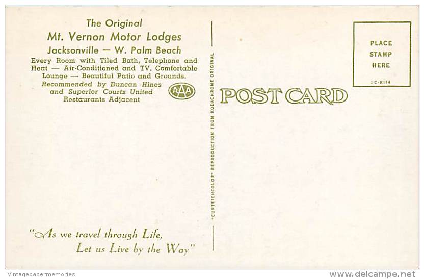 258247-Florida, Jacksonville-West Palm Beach, Mount Vernon Motor Lodges, Curteichcolor No 1C-K114 - West Palm Beach