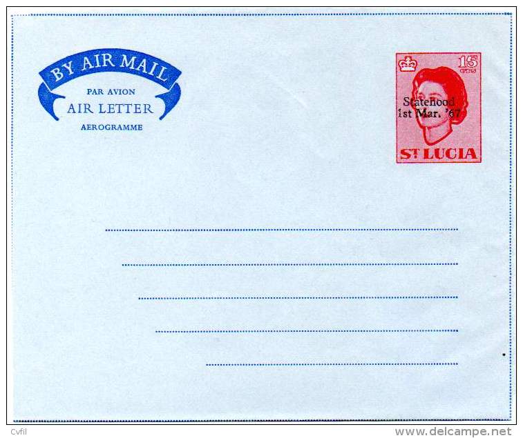 ST. LUCIA 1967 - Uncirculated Entire Air Letter Of 15 Cents Overprinted Statehood 1st Mar.'67 - St.Lucia (...-1978)