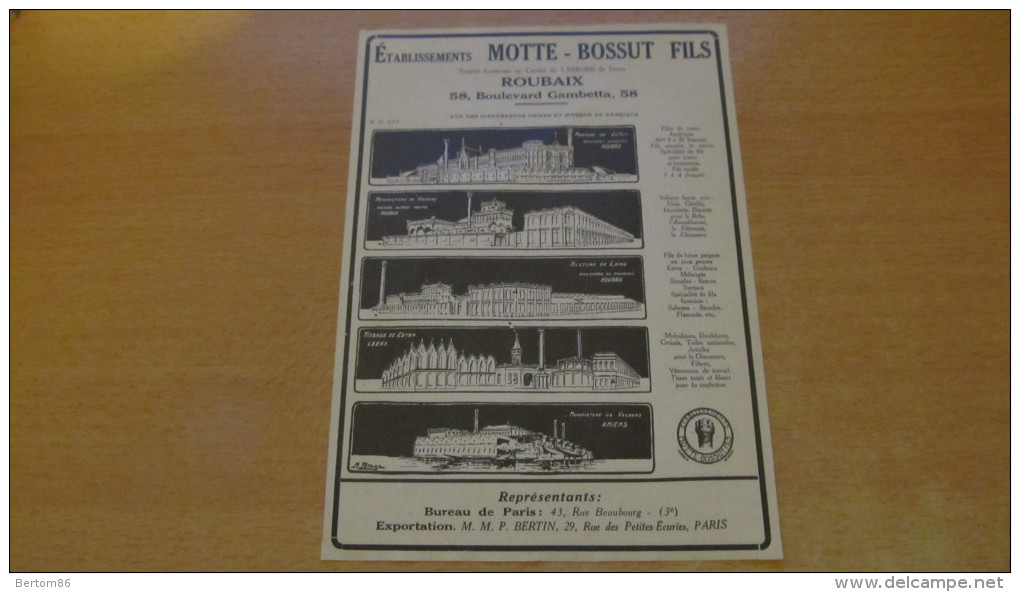 FLERS-de-L'ORNE - FILATURES ET TISSAGES / MOTTE - BOSSUT Fils ROUBAIX FILATURES - PUBLICITES DE 1934. - Publicités