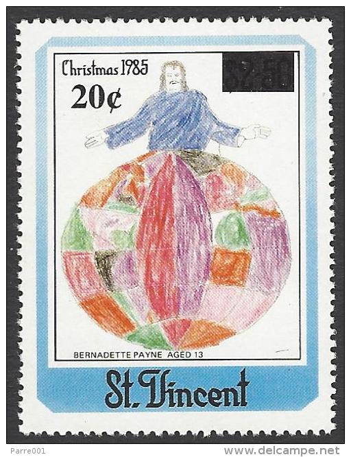 St Vincent 2003 20c Overprint On $2.50 1985 Christmas Children Drawing Mint Stamp. Rare 7,300 Stamps Overprinted - St.Vincent (1979-...)