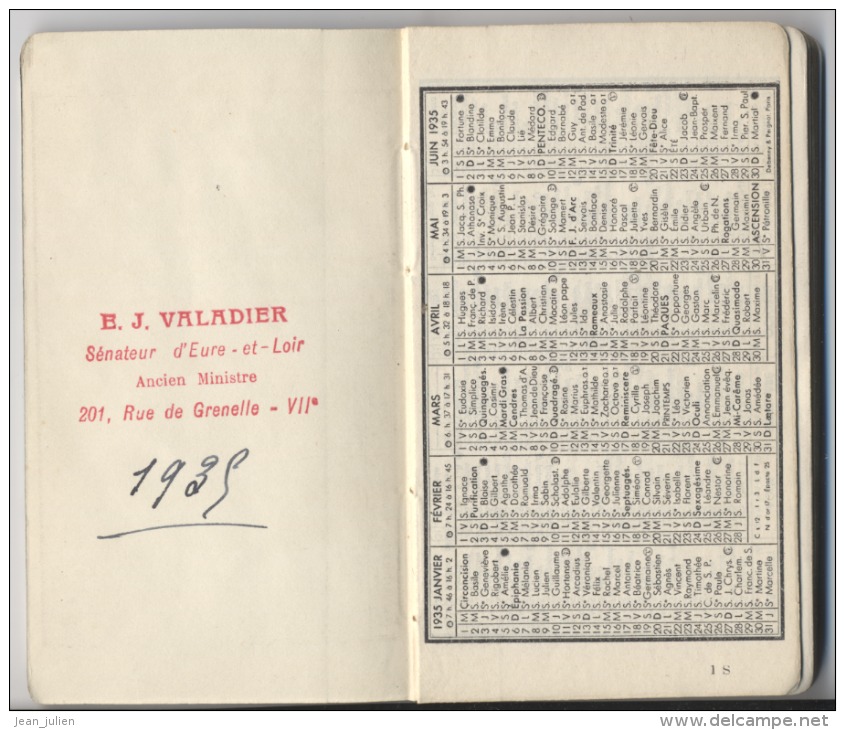 28 - EURE ET LOIR - VALADIER - LISTE DES SENATEURS ET DEPUTES  -  Ancien Ministre - 1935 - Documents Historiques