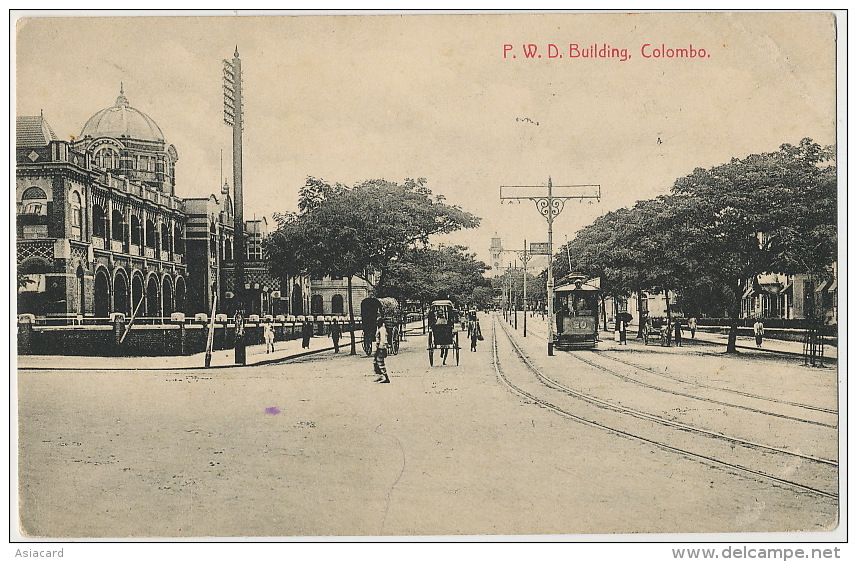 P.W.D. Building Colombo Tramway Tram  No 99 Platé - Sri Lanka (Ceylon)