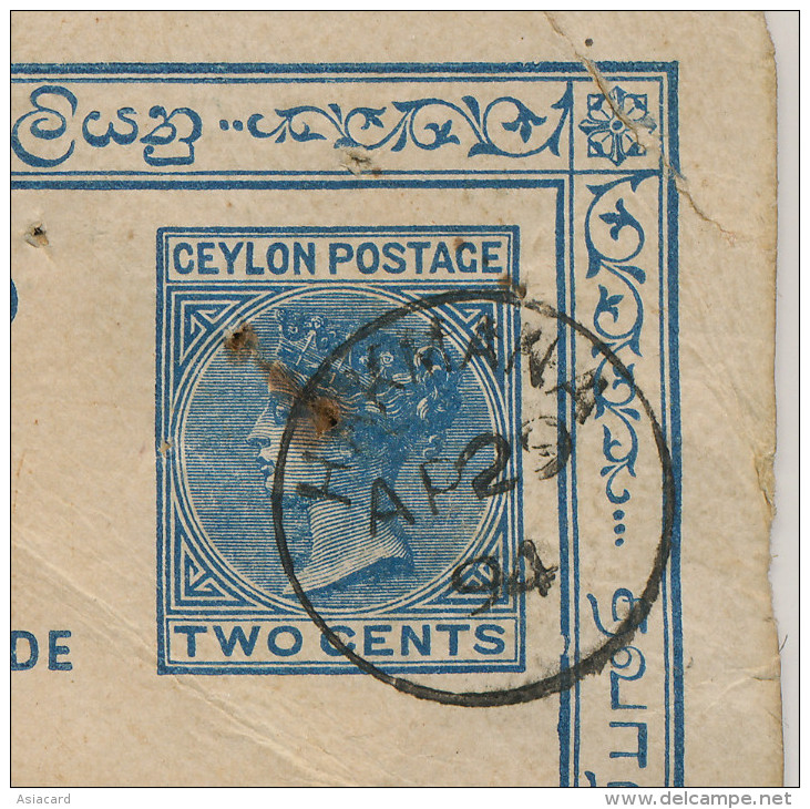 Postal Stationnery 1894 Used Hakmana Entier Postal To Colombo Apothecaries Entier Postal 1894 - Sri Lanka (Ceylon)