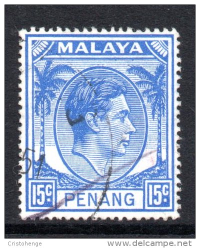 Malaysian States - Penang - 1949-52 KGVI - 15c Ultramarine Used (SG 13) - Penang