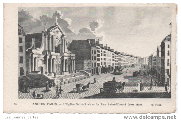 Ancien Paris : L'Eglise Saint-Roch Et La Rue Saint-Honoré (vers 1830) - Churches