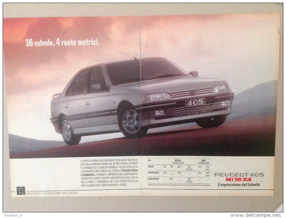 ADVERTISING PUBBLICITA´ PEUGEOT 405 Mi 16 X4 Espressione Del Talento  -- 1989  -  OTTIMO - Publicités