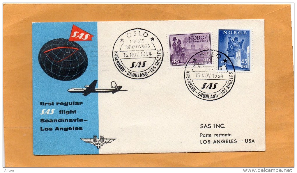 Norway 1954 Air Mail Cover Mailed To USA - Briefe U. Dokumente