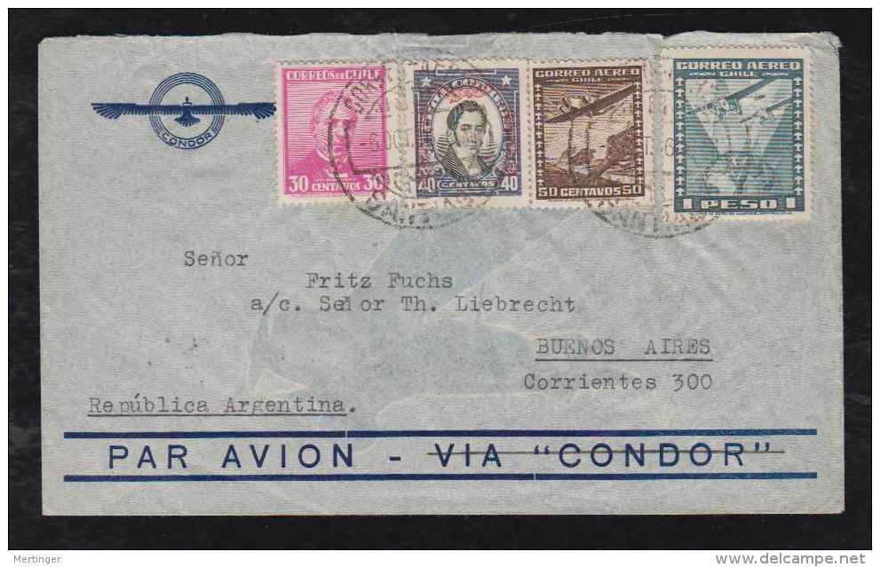 Chile 1936 AIRMAIL Cover SANTIAGO To BUENOS AIRES Argentina - Chili