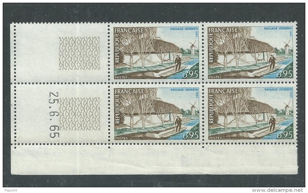 France N° 1439 XX Paysage Vendéen  En Bloc De 4 Coin Daté Du 25 . 6 . 65, Sans Trait, Sans Charnière, TB - 1960-1969