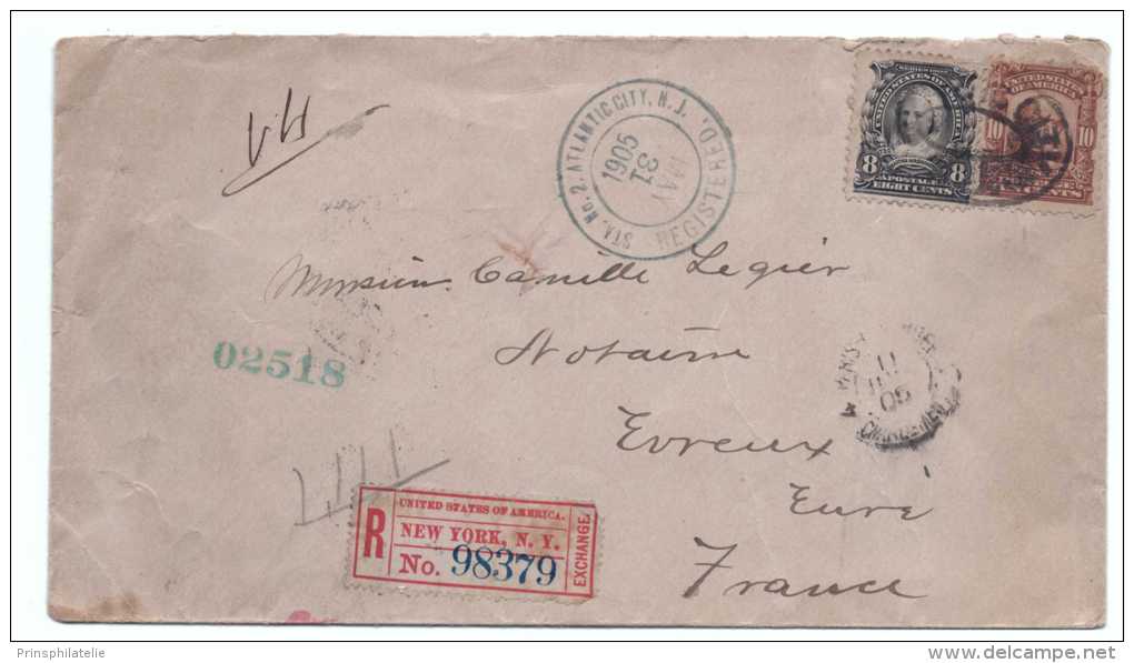 LETTRE RECOMMANDEE D´ ATALANTIC CITY POUR LA FRANCE REGISTERED COVER USA 1905 - Other & Unclassified