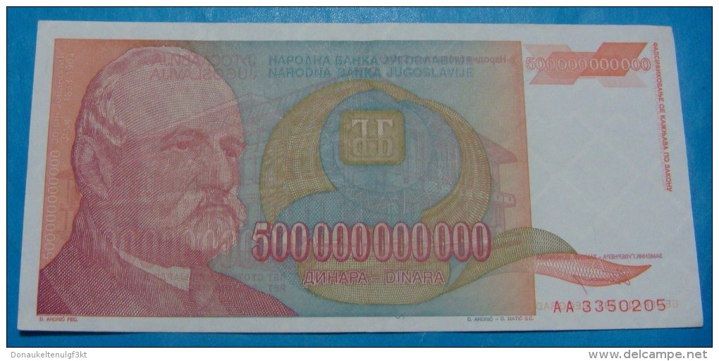 PRINTING ERROR YUGOSLAVIA 500,000,000,000 DINARA 1993, XF, PICK-137, VERY RARE. BACK PRINTED ON FRONT. - Yougoslavie