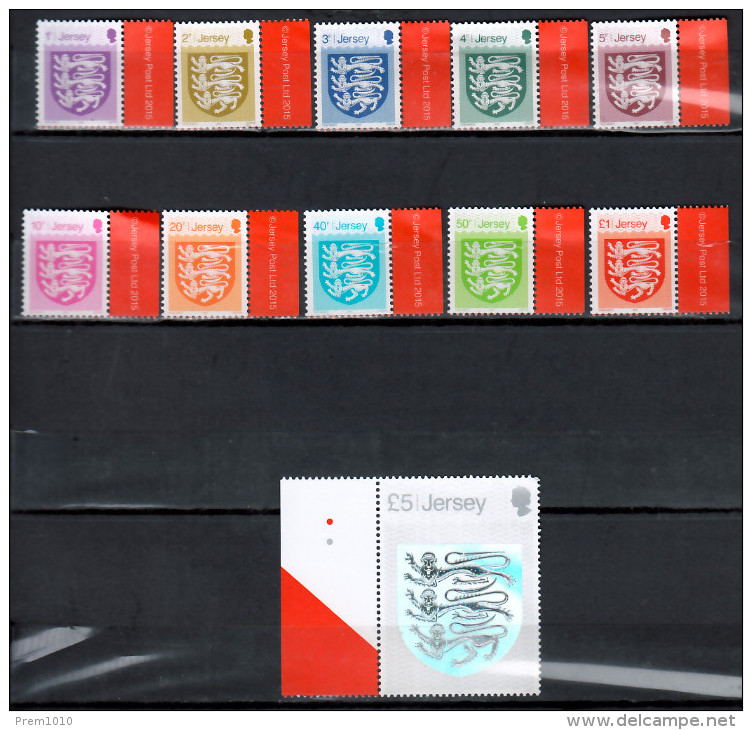 JERSEY- 2015- Crests Defiinitive Complete Set With GBP5.00 HOLGRAM Stamp- MNH - Hologrammes