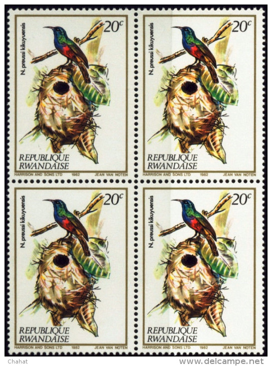 BIRDS-NECTAR SUCKING BIRDS-NORTHERN DOUBLE COLLARED SUNBIRDS-RWANDA-1983-BLOCK OF 4-MNH-B6-797 - Kolibries