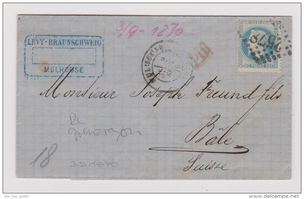 France 1870-09-23 Mulhouse RL Grenzrayon Brief Nach Basel - 1863-1870 Napoléon III Lauré