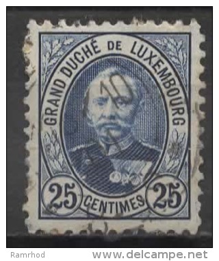 LUXEMBOURG 1891 Grand Duke Adolf -  25c. - Blue FU PAPER ATTACHED - 1891 Adolphe Front Side