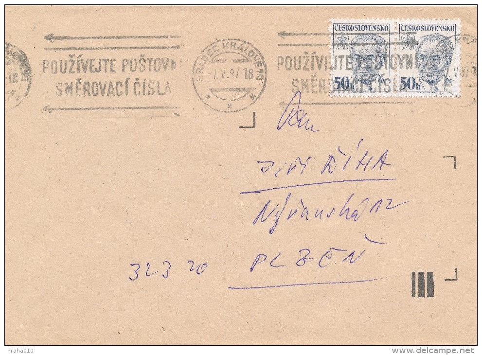 K5655 - Czechoslovakia (1987) Hradec Kralove 10: Use The Postal Codes (letter) Tariff: 1 Kc (stamp: Pres. Gustav Husak) - Código Postal