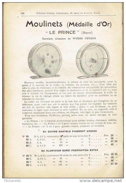 Rare catalogue-guide 1908 WYERS Frères à PARIS Fabricants de matériel et articles de pêche