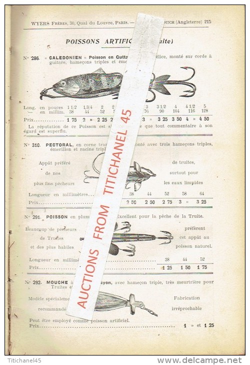 Rare catalogue-guide 1908 WYERS Frères à PARIS Fabricants de matériel et articles de pêche