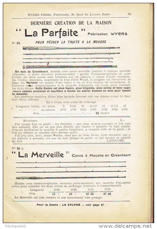 Rare catalogue-guide 1908 WYERS Frères à PARIS Fabricants de matériel et articles de pêche