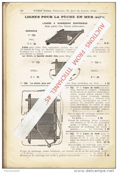 Rare catalogue-guide 1908 WYERS Frères à PARIS Fabricants de matériel et articles de pêche