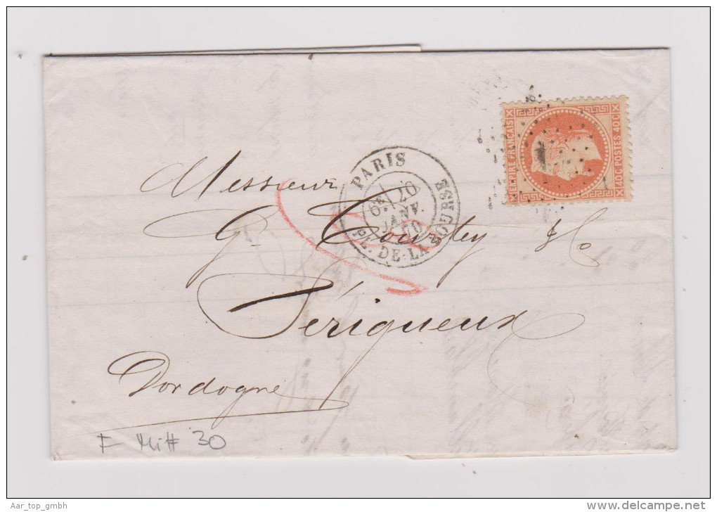 Frankreich Brief Paris 1870-01-20 Mit Mi#30 Nach Périgueux - 1863-1870 Napoléon III Lauré