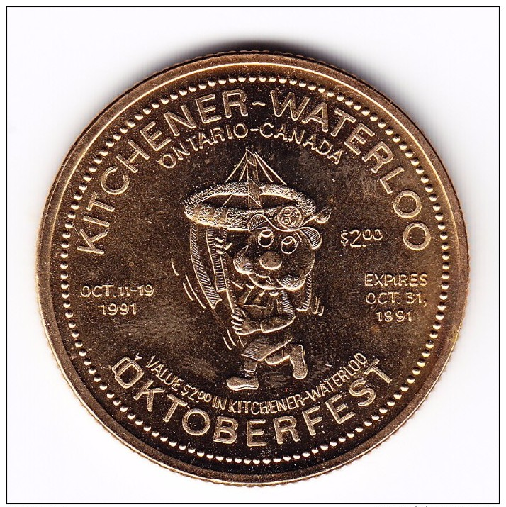 1991 Kitchener-Waterloo $2 Oktoberfest Token - Canada