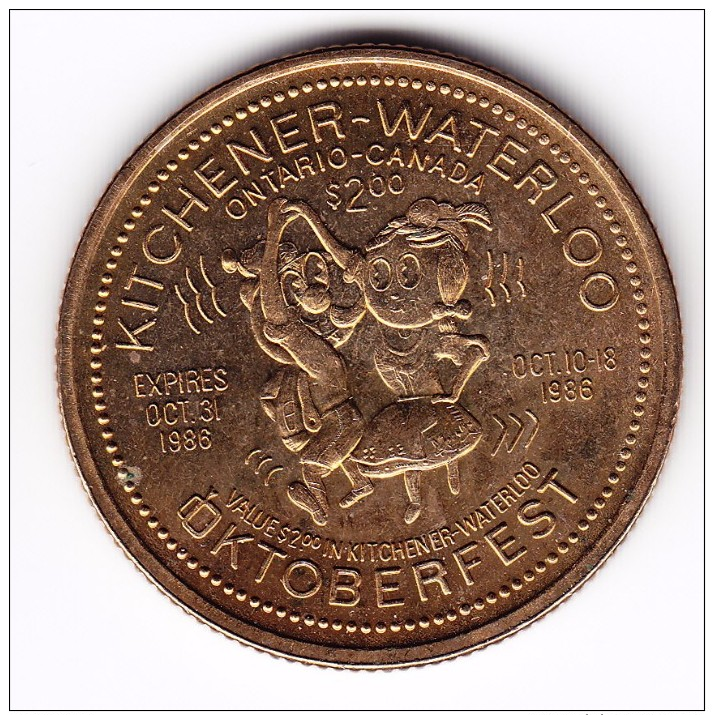 1986 Kitchener-Waterloo $2 Oktoberfest Token - Canada