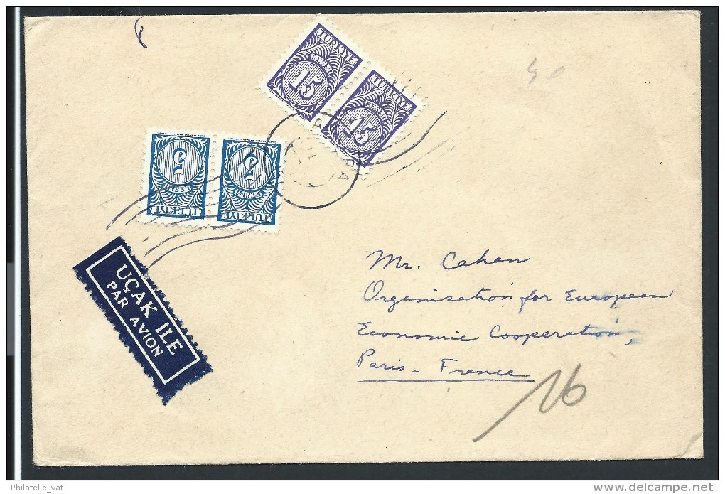 TURQUIE - Enveloppe Avec Timbres De Service Pour Paris Par Avion ( étiquette) - A Voir - Lot P14526 - Official Stamps