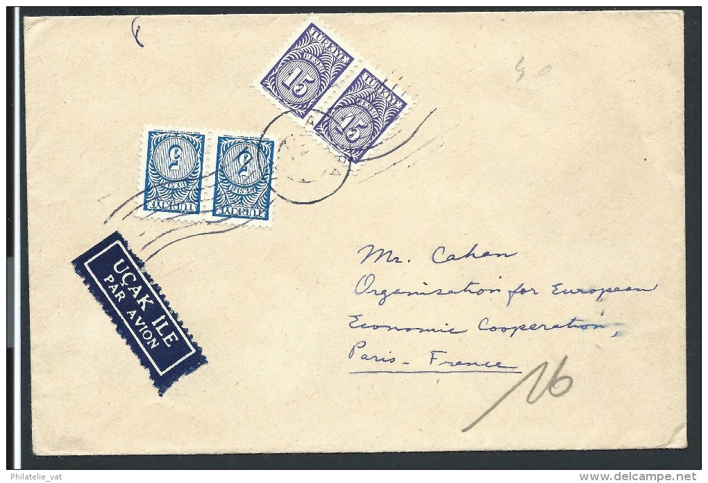 TURQUIE - Enveloppe Avec Timbres De Service Pour Paris Par Avion ( étiquette) - A Voir - Lot P14526 - Timbres De Service