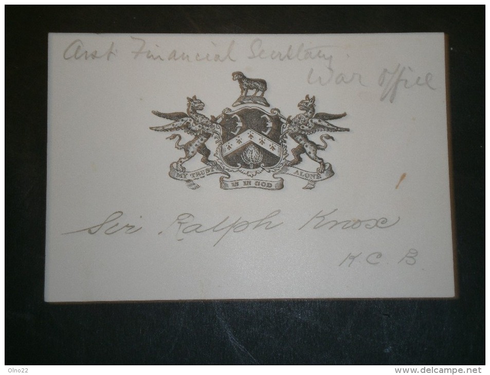 CARTON AVEC BLASON WAR OFFICE FINANCIAL SECRETARY RALPH KNOX . K.C.B. - Other & Unclassified