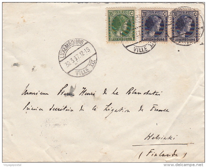 1937- Lettre Luxembourg Pour La Finlande >> Cachet Au Dos R.Legazione D'Italia - Lettres & Documents