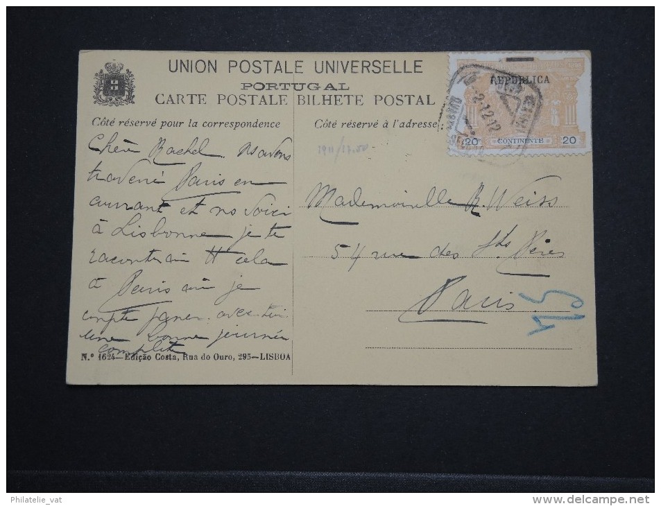 PORTUGAL - Obl. De Lisboa Sur Cp En 1912 Pour Paris - A Voir - Lot P14533 - Lettres & Documents