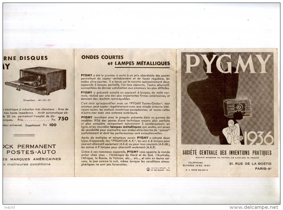 - PROSPECTUS PYGMY 1936 . - Littérature & Schémas