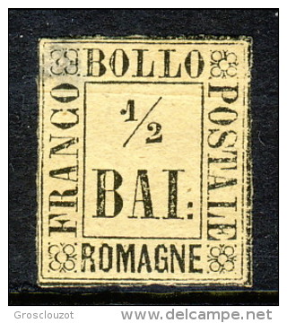 Romagne 1859 N. 1 Baj Mezzo, Giallo Paglia MH, Al Verso Leggero Assottigliamento In Alto A Sx Cat. &euro; 600 - Romagna