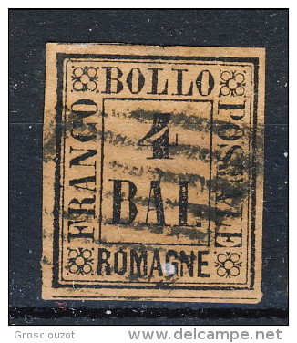 Romagne 1859 N. 5 Baj 4 Fulvo Usato. Minuscolo Assottigliamento Al Verso In Alto. Firmato Biondi Cat. &euro; 275 - Romagne