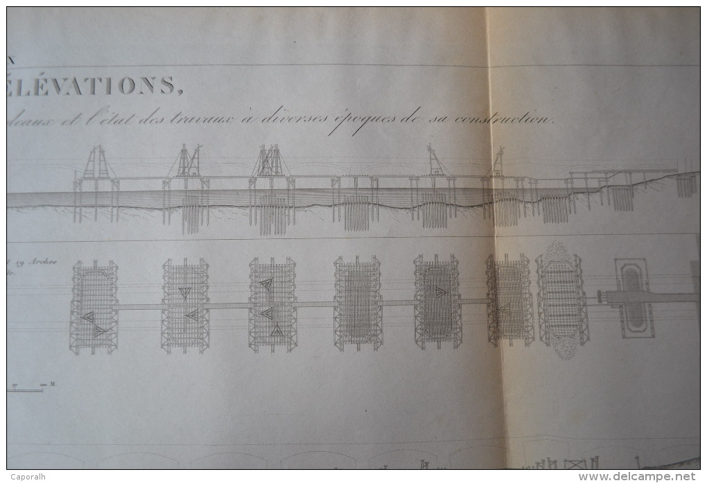 Pont De Bordeaux. Gravure Sur Cuivre (1845) Des Travaux De La Construction Du Pont Sur La Garonne. - Estampes & Gravures