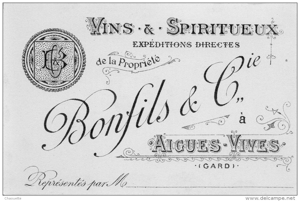 BONFILS ET CIE.AIGUES VIVES..GARD.....VINS ET SPIRITUEUX...CARTE DE VISITE... - Visitenkarten