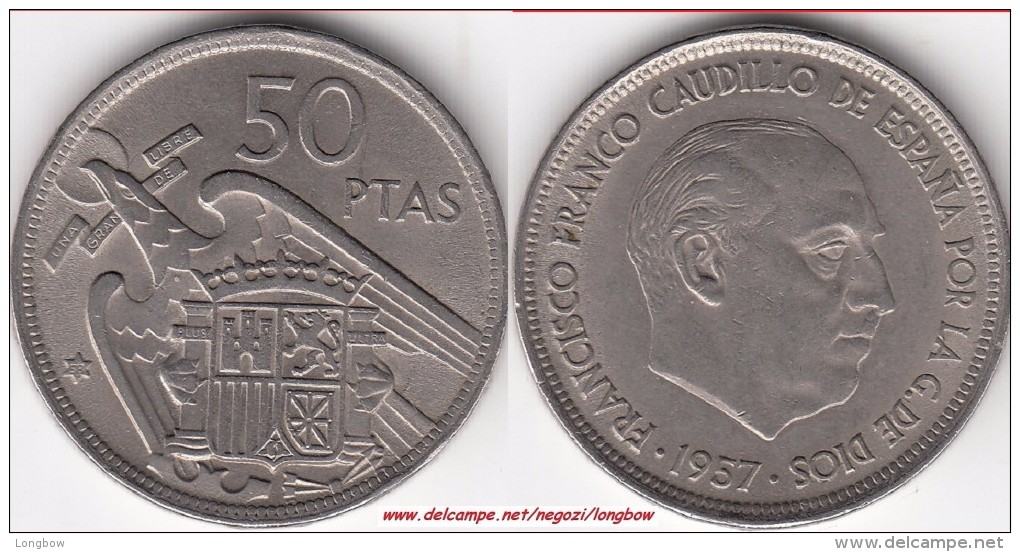 SPAGNA 50 Pesetas 1957 (58) Gral. Francisco Franco  KM#788 - Used - 50 Pesetas