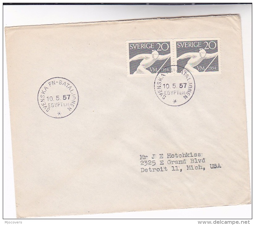 1957 SWEDEN United Nations FORCES In EGYPT COVER Pmk SVENSKA BATALJONEN EGYPT  Stamps Un - Covers & Documents