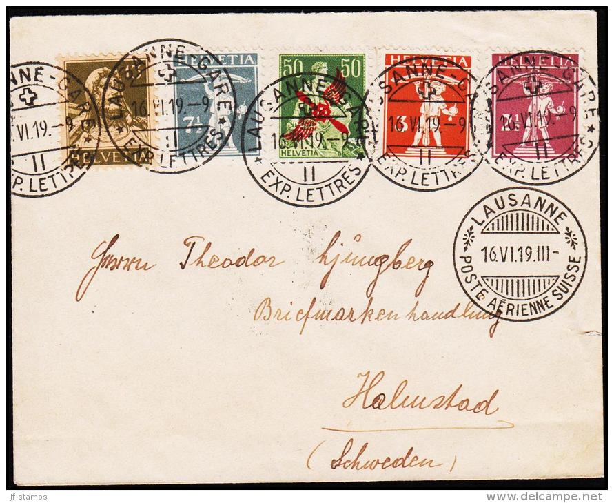 1919. 50 C. LUFTPOST. + 2½ + 3 + 7½ + 13C. LAUSANNE POSTE AERIENNE SUISSE 16.VI.19 To H... (Michel: 145+) - JF181953 - Altri & Non Classificati