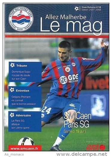 Programme Football : 2007/8 Caen â€“ PSG Paris Saint Germain - Boeken