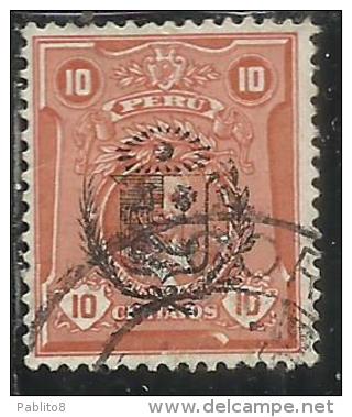 PERU´ 1930 LEGUIA OVERPRINTED IN BLACK (1924) SOPRASTAMPA NERA CENT. 10 USATO USED OBLITERE´ - Peru