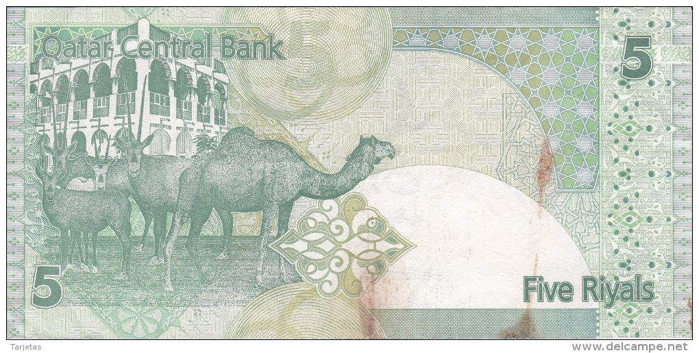 BILLETE DE QATAR DE 5 RIYALS DEL AÑO 2008 (BANKNOTE) CAMELLO-CAMEL-ORIX DEER - Qatar